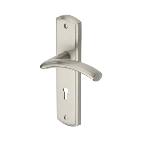 This is an image of a Heritage Brass - Door Handle Lever Lock Centaur Design Satin Nickel Finish, cen1000-sn that is available to order from T.H Wiggans Ironmongery in Kendal.