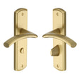 This is an image of a Heritage Brass - Door Handle for Bathroom Centaur Design Satin Brass Finish, cen1030-sb that is available to order from T.H Wiggans Ironmongery in Kendal.