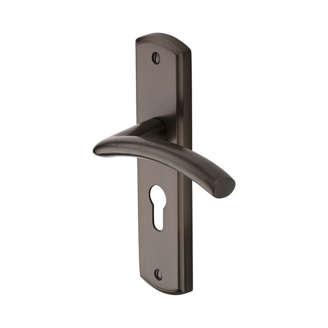 This is an image of a Heritage Brass - Door Handle for Euro Profile Plate Centaur Design Matt Bronze F, cen1048-mb that is available to order from T.H Wiggans Ironmongery in Kendal.