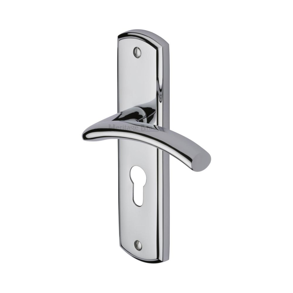 This is an image of a Heritage Brass - Door Handle for Euro Profile Plate Centaur Design Polished Chrome F, cen1048-pc that is available to order from T.H Wiggans Ironmongery in Kendal.