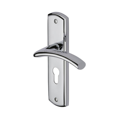 This is an image of a Heritage Brass - Door Handle for Euro Profile Plate Centaur Design Polished Chrome F, cen1048-pc that is available to order from T.H Wiggans Ironmongery in Kendal.