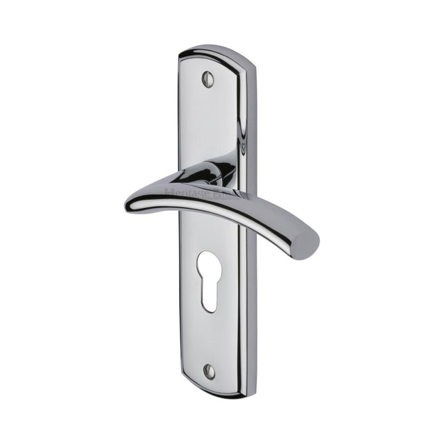 This is an image of a Heritage Brass - Door Handle for Euro Profile Plate Centaur Design Polished Chrome F, cen1048-pc that is available to order from T.H Wiggans Ironmongery in Kendal.