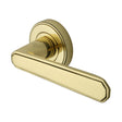 This is an image of a Heritage Brass - Door Handle Lever Latch on Round Rose Century Design Polished Brass, cen1924-pb that is available to order from T.H Wiggans Ironmongery in Kendal.