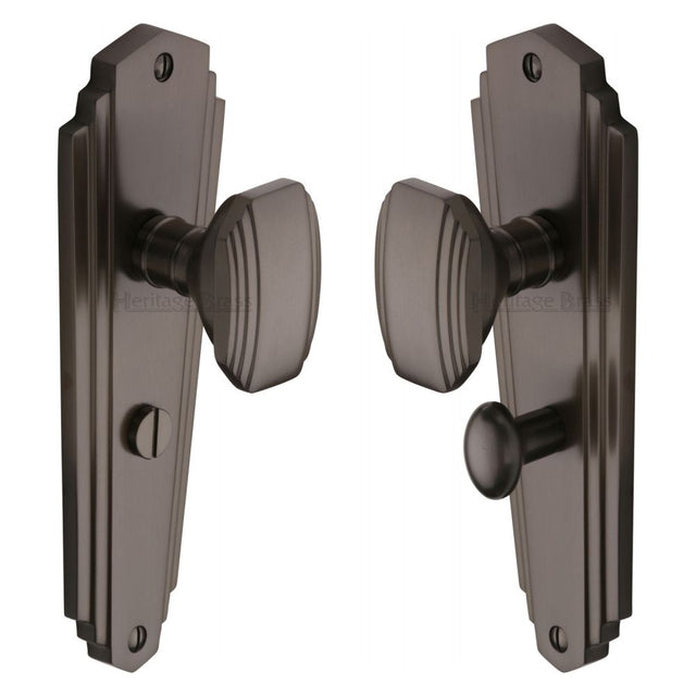 This is an image of a Heritage Brass - Mortice Knob on Bathroom Plate Charlston Design Matt Bronze Fin, cha1930-mb that is available to order from T.H Wiggans Ironmongery in Kendal.