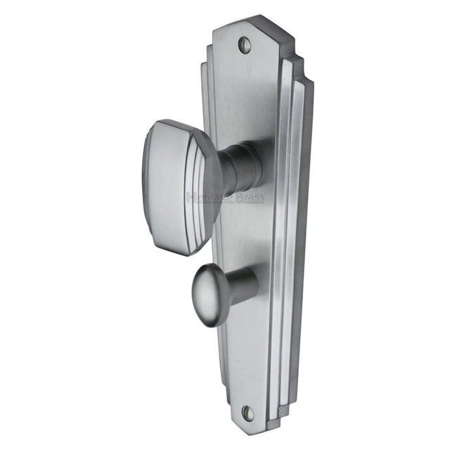 This is an image of a Heritage Brass - Mortice Knob on Bathroom Plate Charlston Design Satin Chrome Fin, cha1930-sc that is available to order from T.H Wiggans Ironmongery in Kendal.