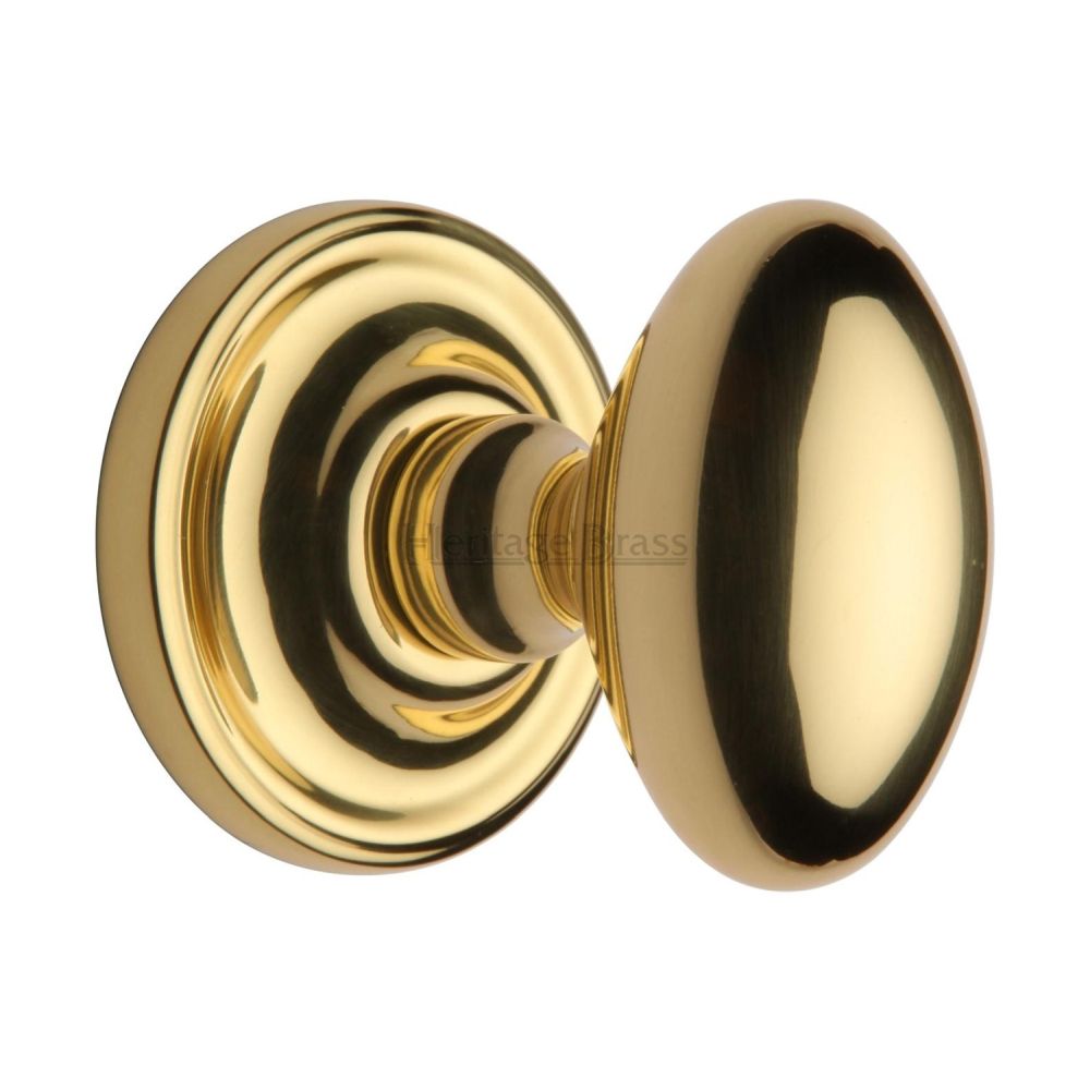 This is an image of a Heritage Brass - Mortice Knob on Rose Chelsea Design Polished Brass Finish, che7373-pb that is available to order from T.H Wiggans Ironmongery in Kendal.