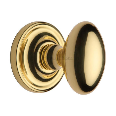 This is an image of a Heritage Brass - Mortice Knob on Rose Chelsea Design Polished Brass Finish, che7373-pb that is available to order from T.H Wiggans Ironmongery in Kendal.