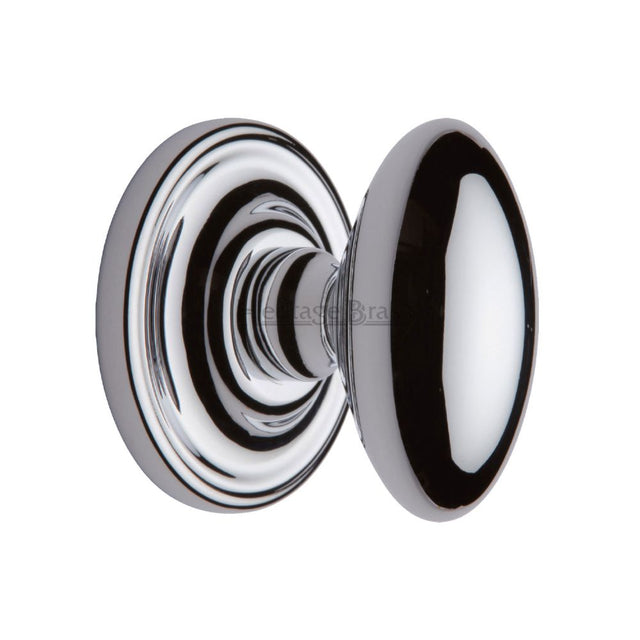 This is an image of a Heritage Brass - Mortice Knob on Rose Chelsea Design Polished Chrome Finish, che7373-pc that is available to order from T.H Wiggans Ironmongery in Kendal.