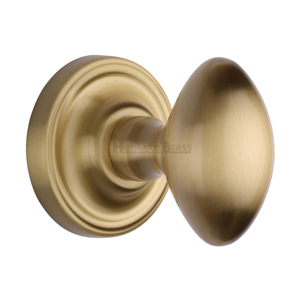 This is an image of a Heritage Brass - Mortice Knob on Rose Chelsea Design Satin Brass Finish, che7373-sb that is available to order from T.H Wiggans Ironmongery in Kendal.