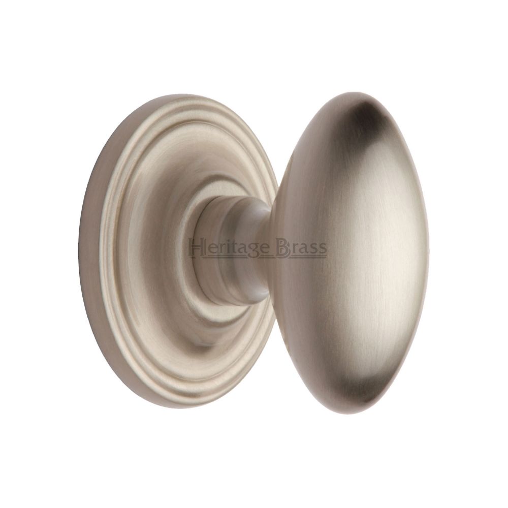 This is an image of a Heritage Brass - Mortice Knob on Rose Chelsea Design Satin Nickel Finish, che7373-sn that is available to order from T.H Wiggans Ironmongery in Kendal.