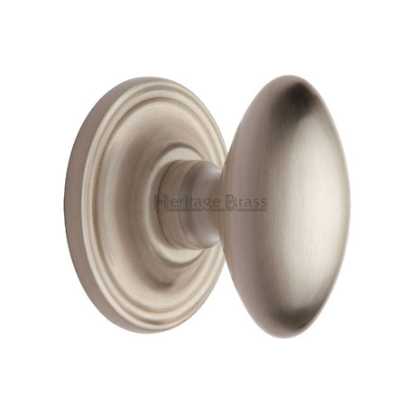 This is an image of a Heritage Brass - Mortice Knob on Rose Chelsea Design Satin Nickel Finish, che7373-sn that is available to order from T.H Wiggans Ironmongery in Kendal.