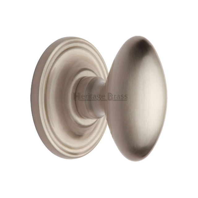 This is an image of a Heritage Brass - Mortice Knob on Rose Chelsea Design Satin Nickel Finish, che7373-sn that is available to order from T.H Wiggans Ironmongery in Kendal.