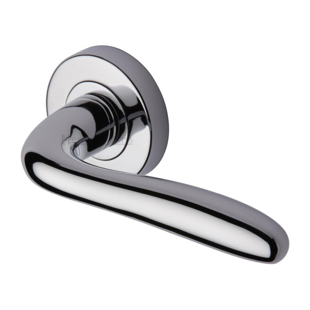 This is an image of a Heritage Brass - Door Handle Lever Latch on Round Rose Columbus Design Polished Chro, col1762-pc that is available to order from T.H Wiggans Ironmongery in Kendal.