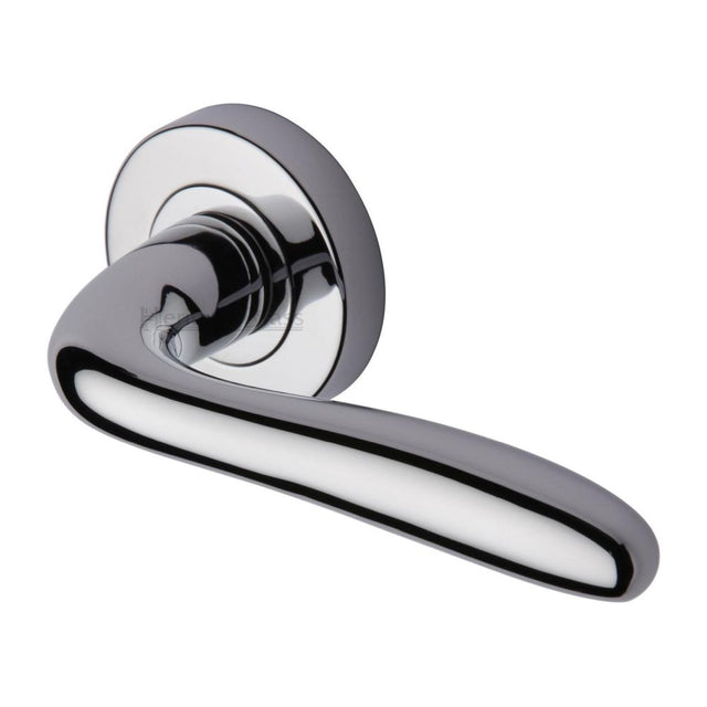 This is an image of a Heritage Brass - Door Handle Lever Latch on Round Rose Columbus Design Polished Chro, col1762-pc that is available to order from T.H Wiggans Ironmongery in Kendal.