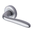 This is an image of a Heritage Brass - Door Handle Lever Latch on Round Rose Columbus Design Satin Chro, col1762-sc that is available to order from T.H Wiggans Ironmongery in Kendal.