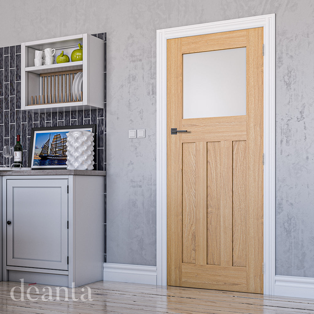 Deanta Cambridge Unfinished Oak Frosted Glaze Doors