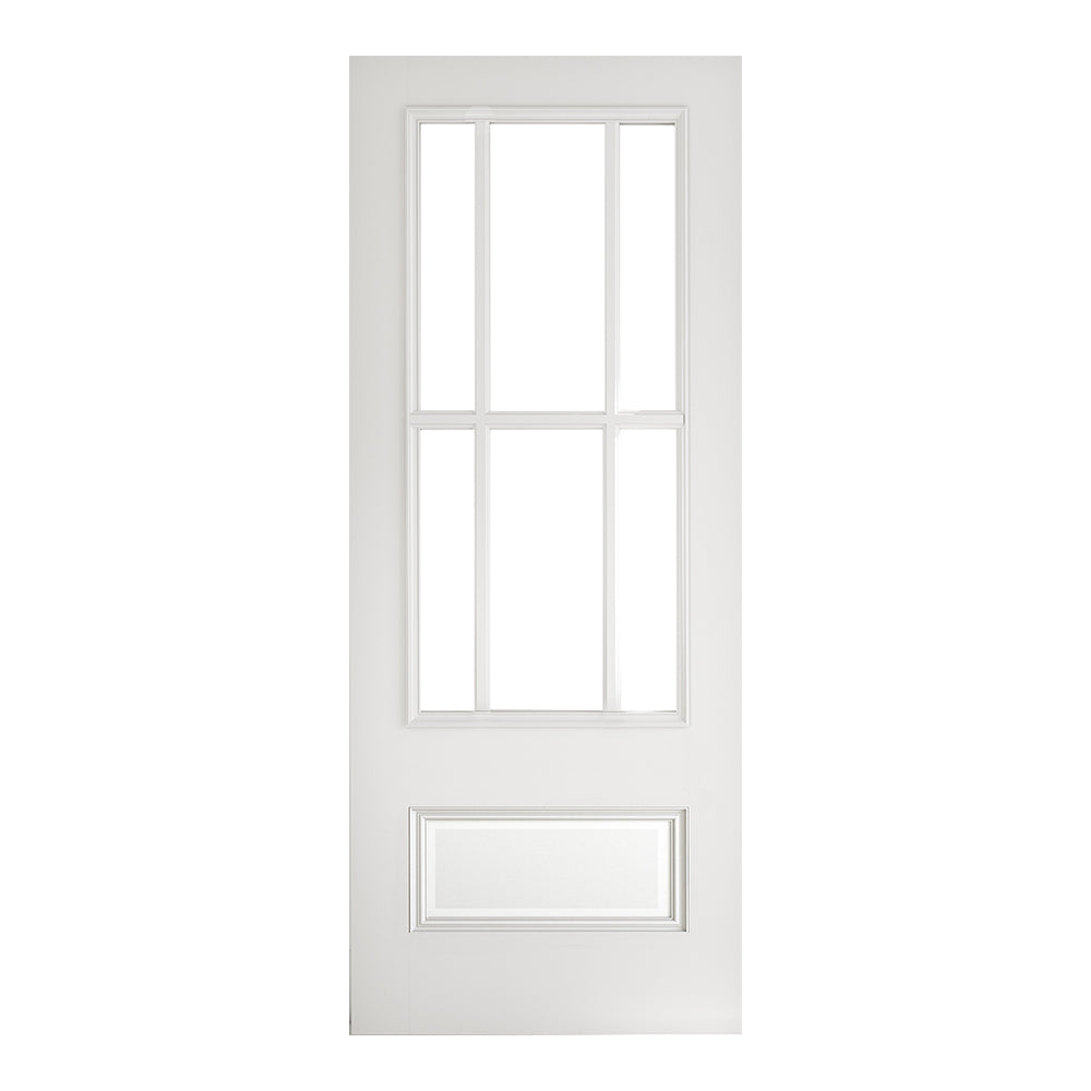 This is an image of Deanta Canterbury White Primed Bevelled Glaze Doors available to order from T.H. Wiggans Ironmongery in Kendal