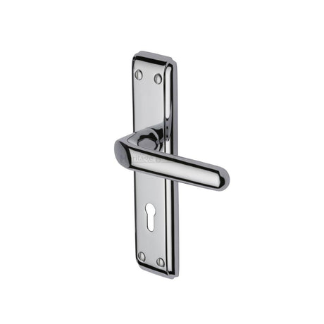 This is an image of a Heritage Brass - Door Handle Lever Lock Deco Design Polished Chrome Finish, dec3000-pc that is available to order from T.H Wiggans Ironmongery in Kendal.