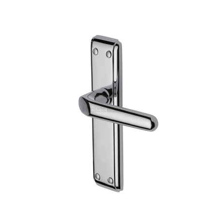 This is an image of a Heritage Brass - Door Handle Lever Latch Deco Design Polished Chrome Finish, dec3010-pc that is available to order from T.H Wiggans Ironmongery in Kendal.
