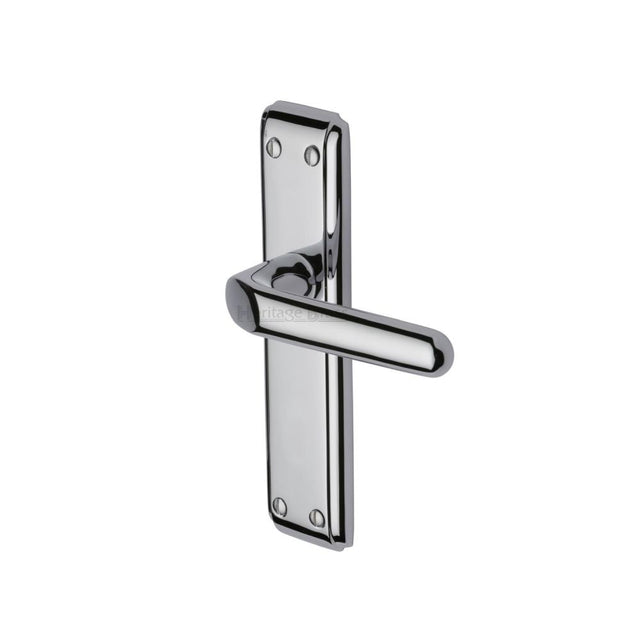 This is an image of a Heritage Brass - Door Handle Lever Latch Deco Design Polished Chrome Finish, dec3010-pc that is available to order from T.H Wiggans Ironmongery in Kendal.
