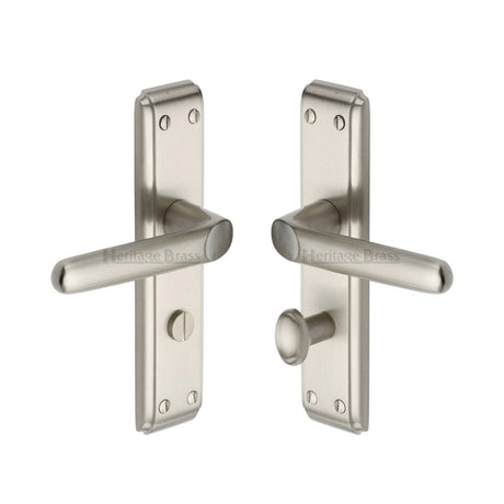This is an image of a Heritage Brass - Door Handle for Bathroom Deco Design Satin Nickel Finish, dec3030-sn that is available to order from T.H Wiggans Ironmongery in Kendal.