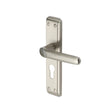 This is an image of a Heritage Brass - Door Handle for Euro Profile Plate Deco Design Satin Nickel Fini, dec3048-sn that is available to order from T.H Wiggans Ironmongery in Kendal.