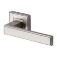 This is an image of a Heritage Brass - Door Handle Lever Latch on Square Rose Linear SQ Design Satin Ni, dec5430-sn that is available to order from T.H Wiggans Ironmongery in Kendal.