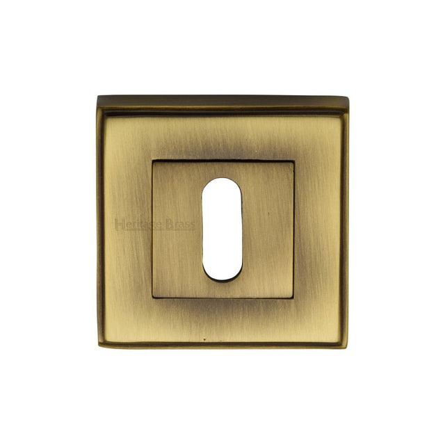 This is an image of a Heritage Brass - Key Escutcheon Square Antique Brass Finish, dec7000-at that is available to order from T.H Wiggans Ironmongery in Kendal.
