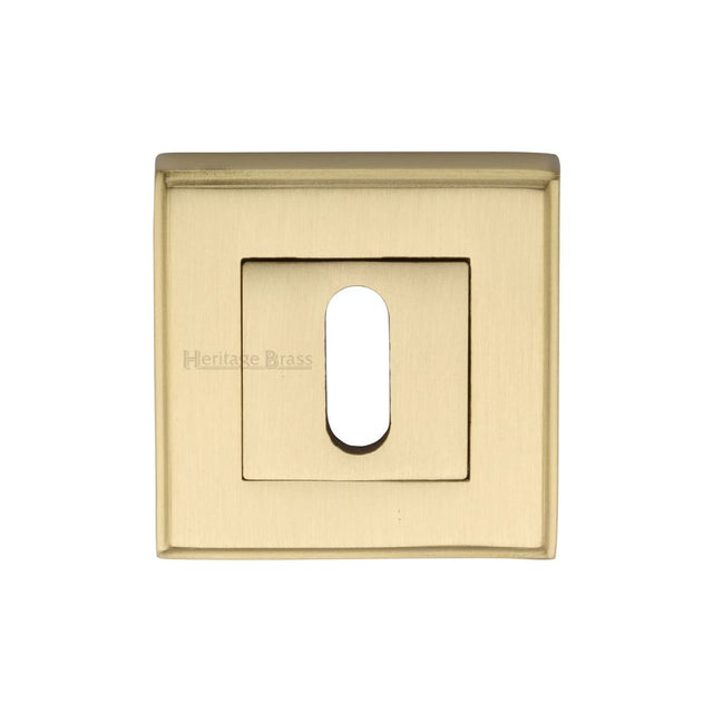 This is an image of a Heritage Brass - Key Escutcheon Square Satin Brass Finish, dec7000-sb that is available to order from T.H Wiggans Ironmongery in Kendal.