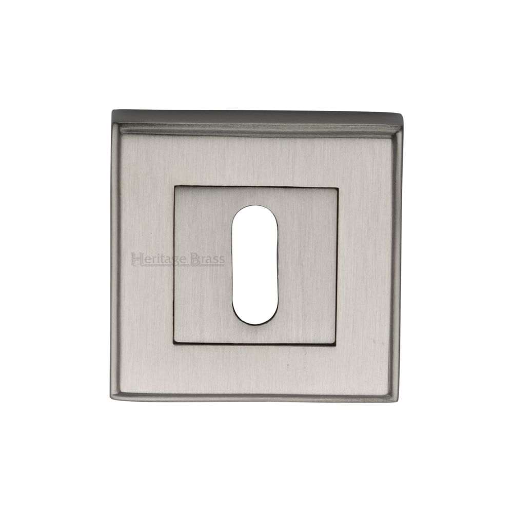 This is an image of a Heritage Brass - Key Escutcheon Square Satin Nickel Finish, dec7000-sn that is available to order from T.H Wiggans Ironmongery in Kendal.