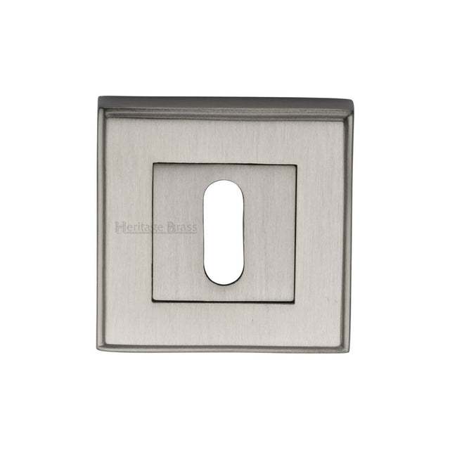 This is an image of a Heritage Brass - Key Escutcheon Square Satin Nickel Finish, dec7000-sn that is available to order from T.H Wiggans Ironmongery in Kendal.