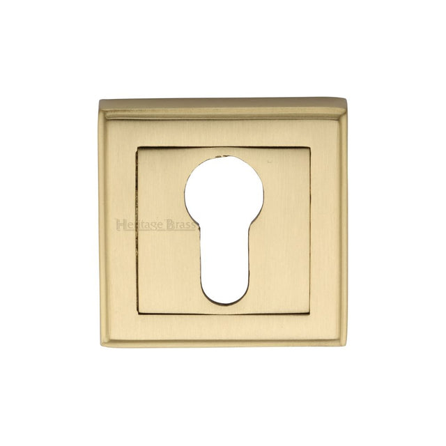 This is an image of a Heritage Brass - Euro Profile Cylinder Escutcheon Satin Brass Finish, dec7020-sb that is available to order from T.H Wiggans Ironmongery in Kendal.