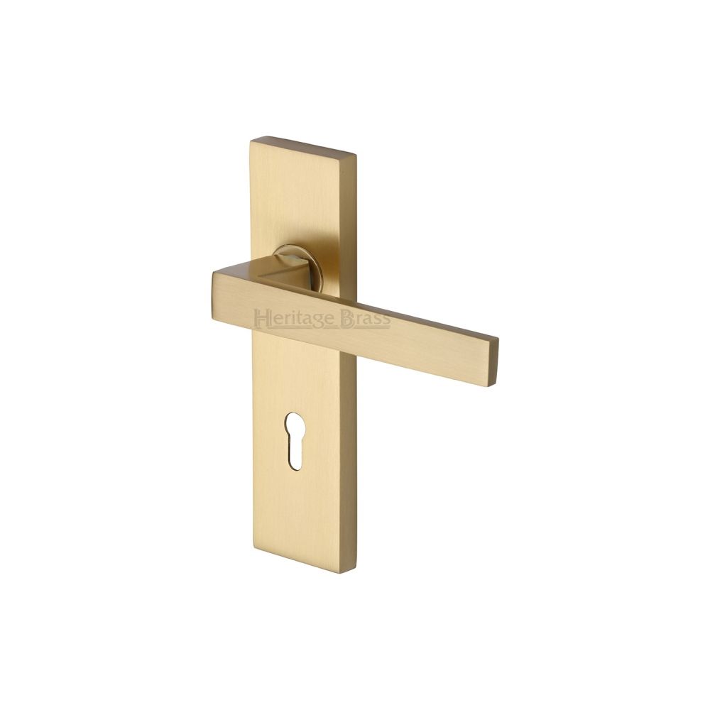 This is an image of a Heritage Brass - Door Handle Lever Lock Delta Design Satin Brass Finish, del6000-sb that is available to order from T.H Wiggans Ironmongery in Kendal.