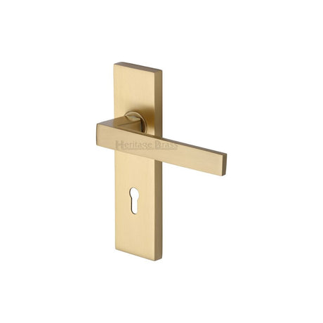 This is an image of a Heritage Brass - Door Handle Lever Lock Delta Design Satin Brass Finish, del6000-sb that is available to order from T.H Wiggans Ironmongery in Kendal.