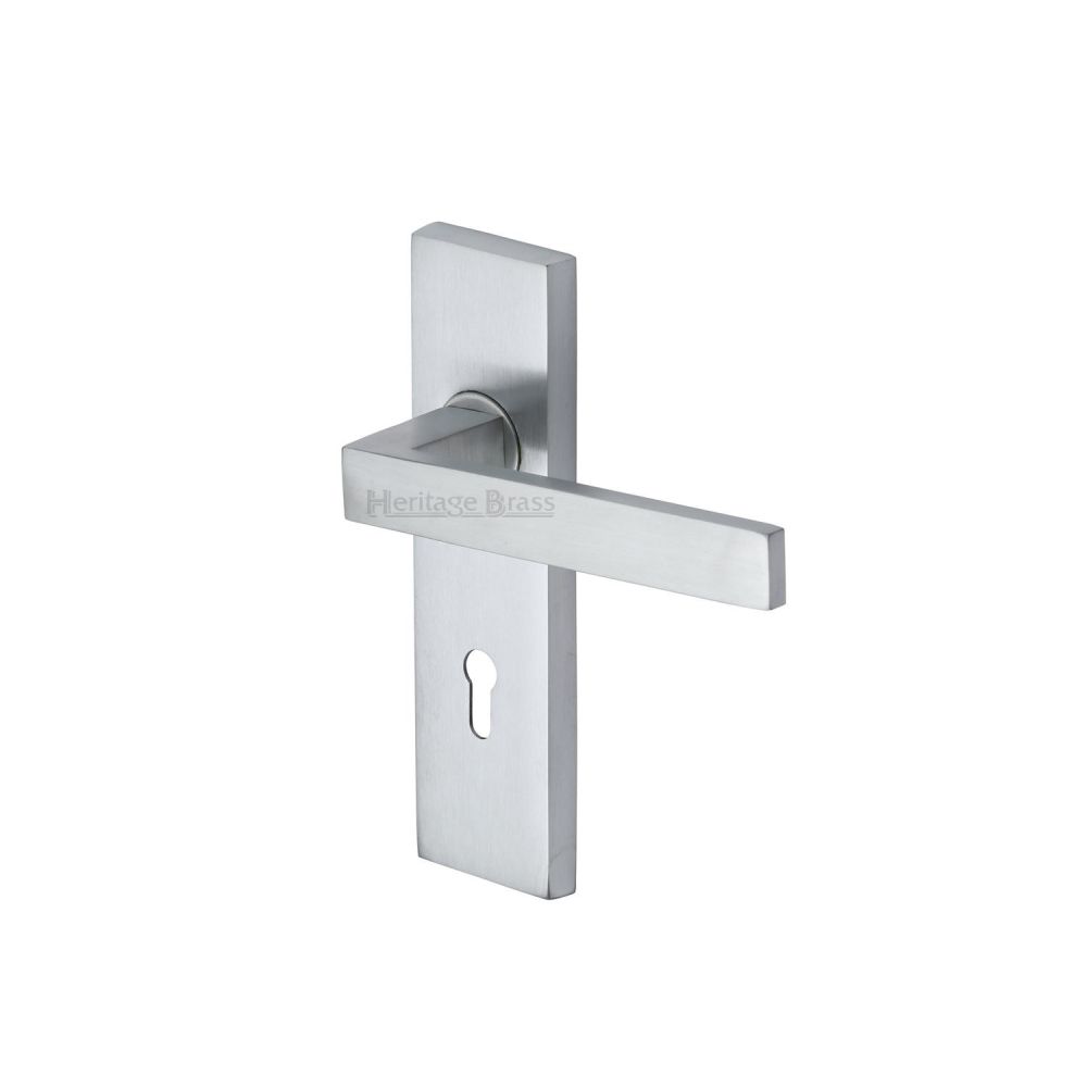 This is an image of a Heritage Brass - Door Handle Lever Lock Delta Design Satin Chrome Finish, del6000-sc that is available to order from T.H Wiggans Ironmongery in Kendal.