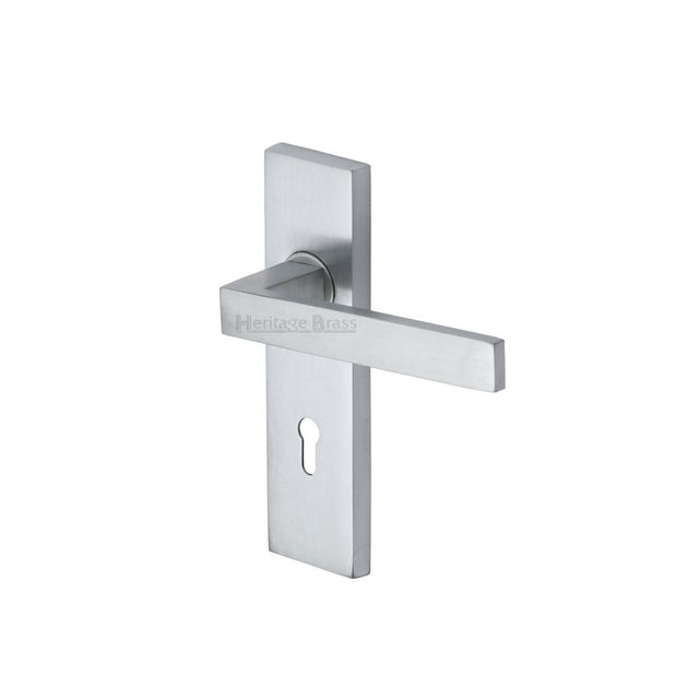 This is an image of a Heritage Brass - Door Handle Lever Lock Delta Design Satin Chrome Finish, del6000-sc that is available to order from T.H Wiggans Ironmongery in Kendal.