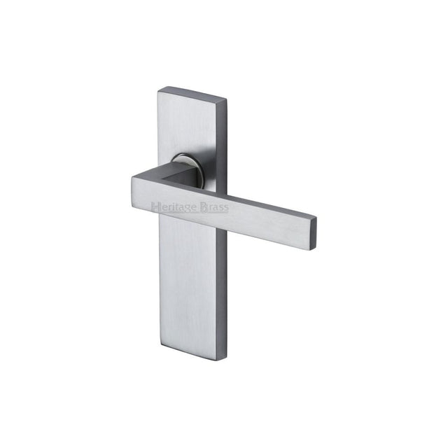 This is an image of a Heritage Brass - Door Handle Lever Latch Delta Design Satin Chrome Finish, del6010-sc that is available to order from T.H Wiggans Ironmongery in Kendal.