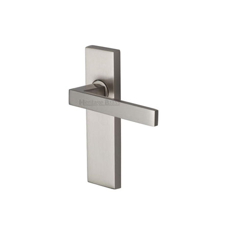 This is an image of a Heritage Brass - Door Handle Lever Latch Delta Design Satin Nickel Finish, del6010-sn that is available to order from T.H Wiggans Ironmongery in Kendal.