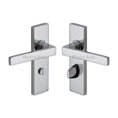 This is an image of a Heritage Brass - Door Handle for Bathroom Delta Design Polished Chrome Finish, del6030-pc that is available to order from T.H Wiggans Ironmongery in Kendal.