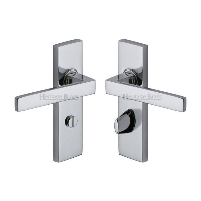 This is an image of a Heritage Brass - Door Handle for Bathroom Delta Design Polished Chrome Finish, del6030-pc that is available to order from T.H Wiggans Ironmongery in Kendal.
