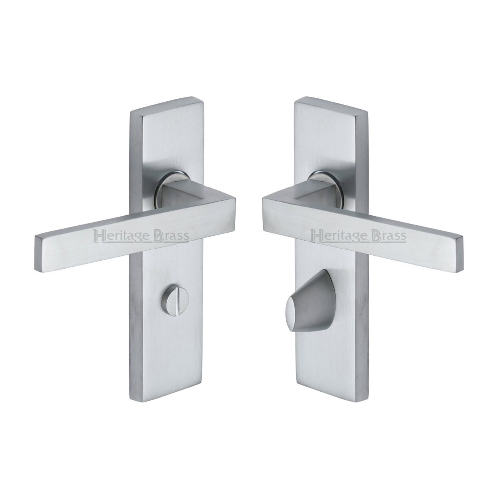 This is an image of a Heritage Brass - Door Handle for Bathroom Delta Design Satin Chrome Finish, del6030-sc that is available to order from T.H Wiggans Ironmongery in Kendal.