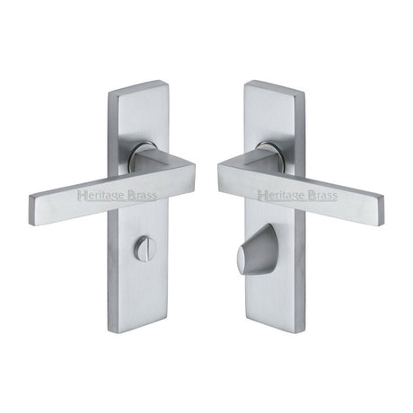 This is an image of a Heritage Brass - Door Handle for Bathroom Delta Design Satin Chrome Finish, del6030-sc that is available to order from T.H Wiggans Ironmongery in Kendal.