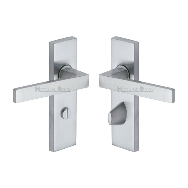 This is an image of a Heritage Brass - Door Handle for Bathroom Delta Design Satin Chrome Finish, del6030-sc that is available to order from T.H Wiggans Ironmongery in Kendal.