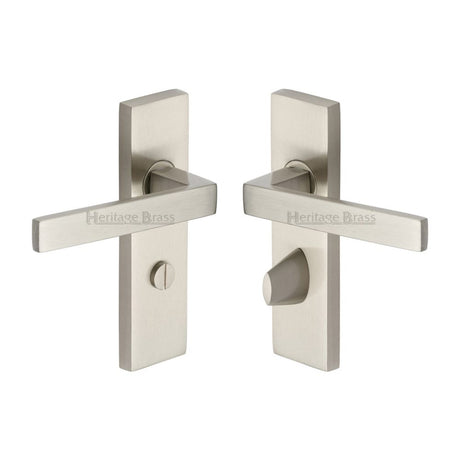 This is an image of a Heritage Brass - Door Handle for Bathroom Delta Design Satin Nickel Finish, del6030-sn that is available to order from T.H Wiggans Ironmongery in Kendal.