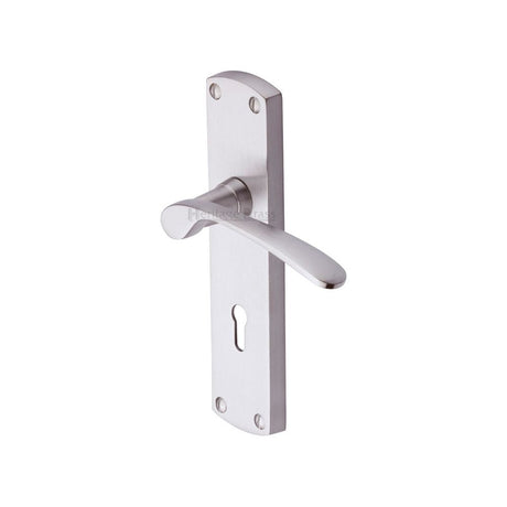 This is an image of a Heritage Brass - Door Handle Lever Lock Diplomat Design Satin Nickel Finish, dip7800-sn that is available to order from T.H Wiggans Ironmongery in Kendal.