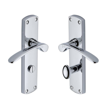 This is an image of a Heritage Brass - Door Handle for Bathroom Diplomat Design Polished Chrome Finish, dip7830-pc that is available to order from T.H Wiggans Ironmongery in Kendal.