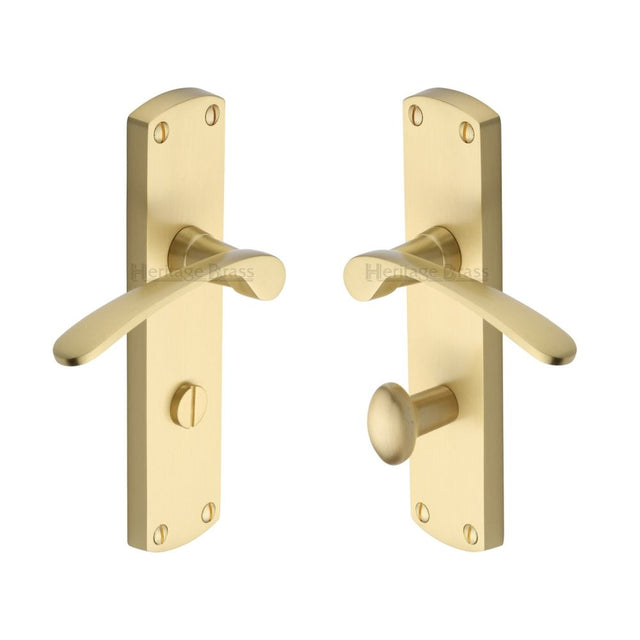 This is an image of a Heritage Brass - Door Handle for Bathroom Diplomat Design Satin Brass Finish, dip7830-sb that is available to order from T.H Wiggans Ironmongery in Kendal.