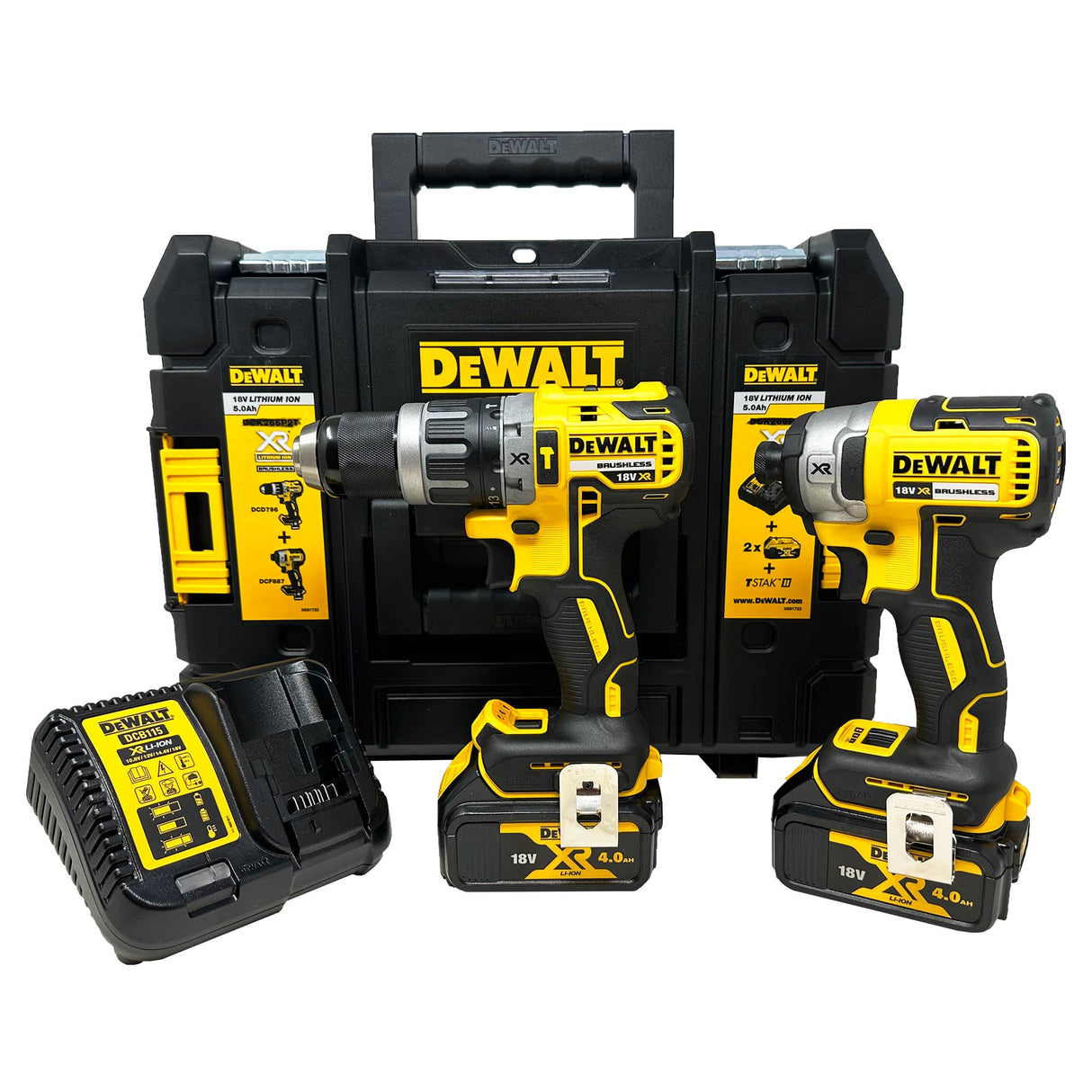 This is an image of DEWALT DCK266P2T 18v Brushless Combi Drill/ Impact Driver Twin Pack with 2x5ah Batteries available to order from T.H. Wiggans Ironmongery in Kendal