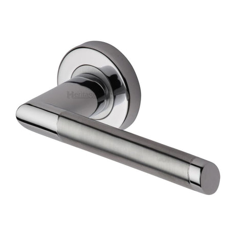 This is an image of a Heritage Brass - Door Handle Lever Latch on Round Rose Ellipse Design Apollo Fin, ell4242-ap that is available to order from T.H Wiggans Ironmongery in Kendal.
