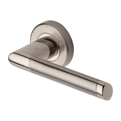 This is an image of a Heritage Brass - Door Handle Lever Latch on Round Rose Ellipse Design Mercury Fi, ell4242-mc that is available to order from T.H Wiggans Ironmongery in Kendal.